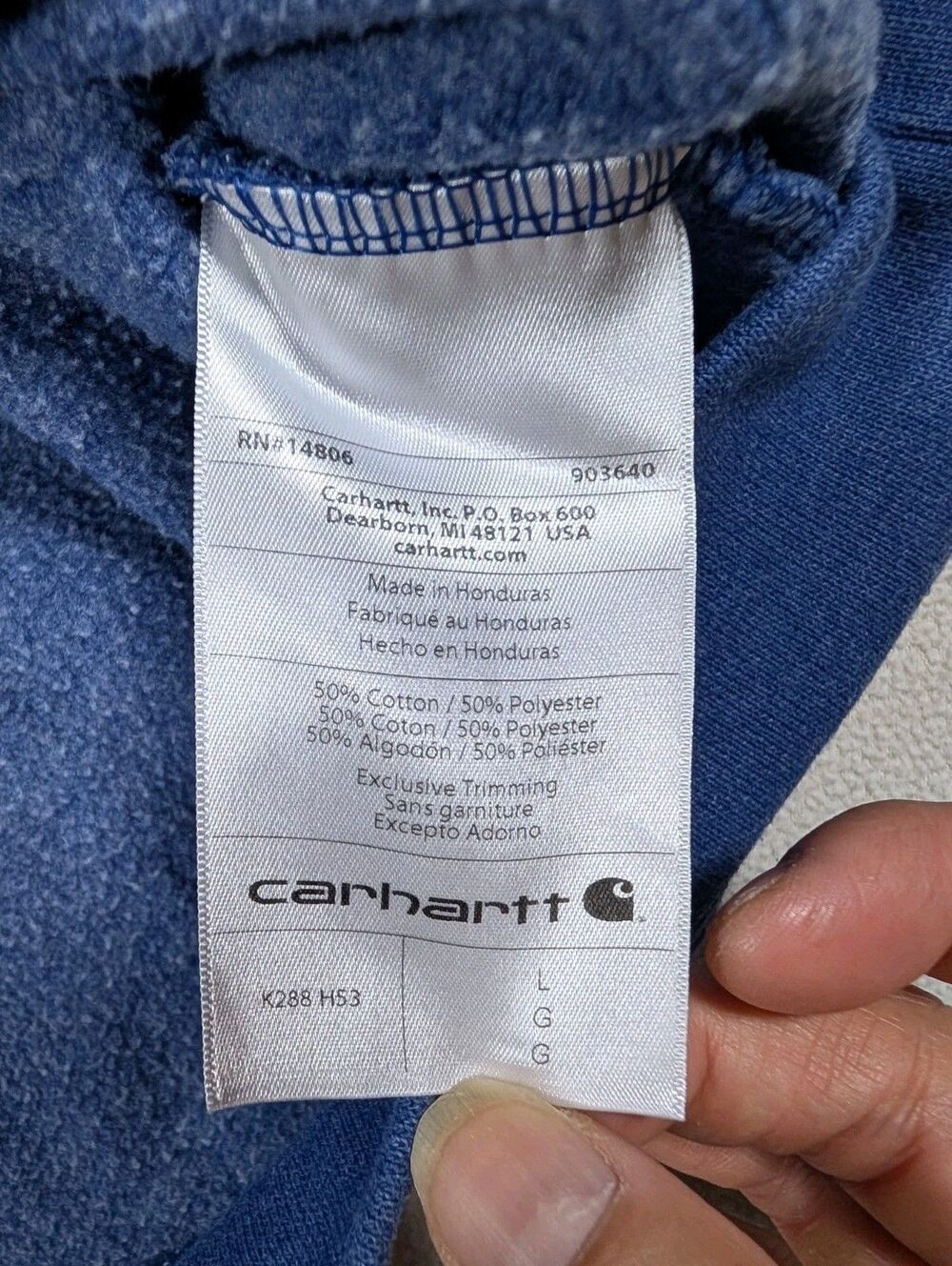 Carhartt Hoodie Sweatshirt Mens Large Blue Loose Fit Fleece Pullover K288 - Picture 5 of 9